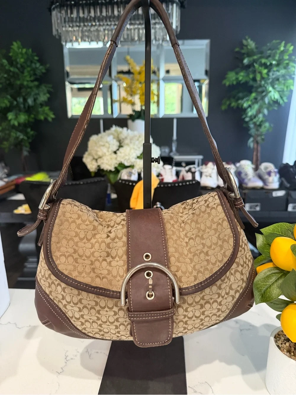 Coach SoHo Signature  Canvas and Leather Shoulder Bag in Brown